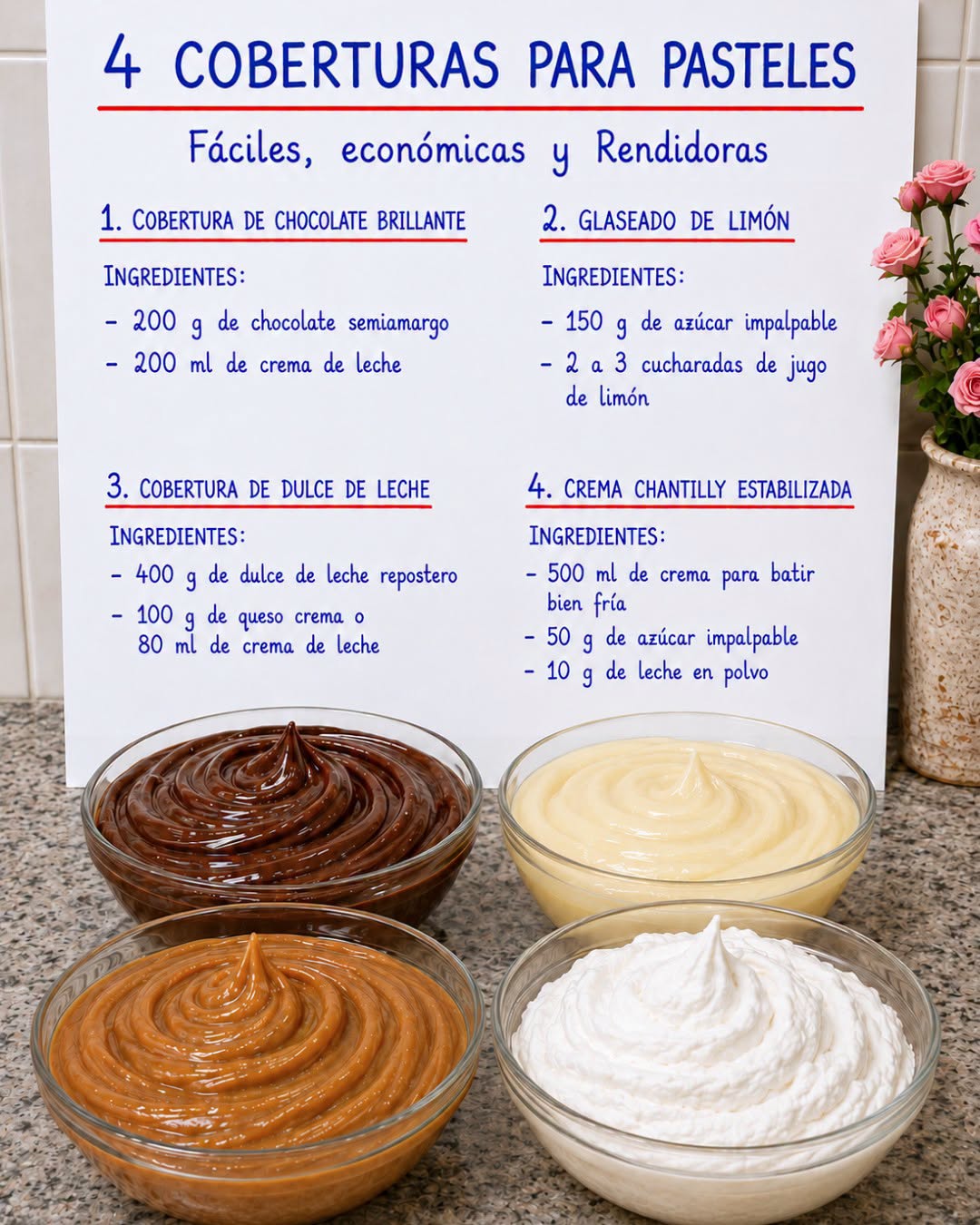 4 Coberturas para Pasteles  Fáciles, económicas y rendidoras
