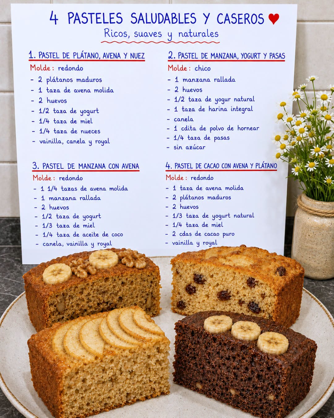 Te dejo 4 recetas de Pasteles Saludables y Caseros